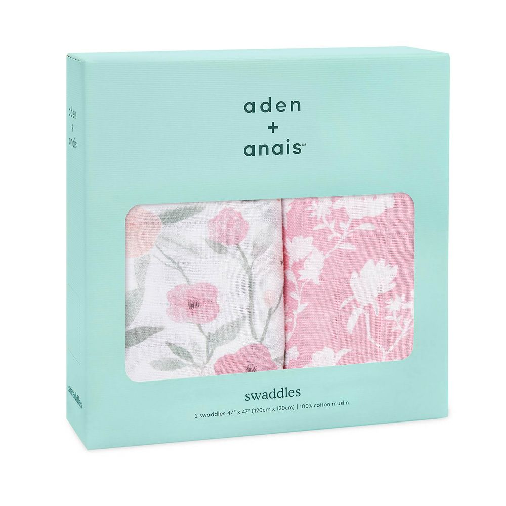 aden+anais（エイデンアンドアネイ）【日本正規品】モスリンコットン おくるみ 2枚セット mon fleur 2-pack swaddles  【ボックス入り】 | Amingオンラインショップ