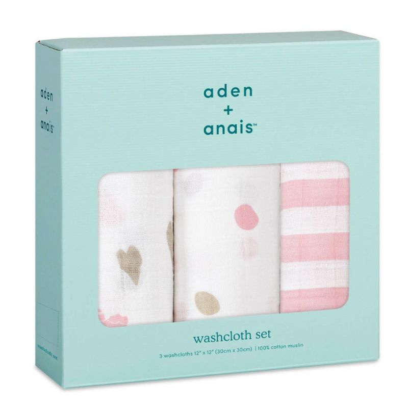 aden+anais（エイデンアンドアネイ）【日本正規品】ウォッシュクロスセット 3枚セット heart breaker 【ボックス入り】