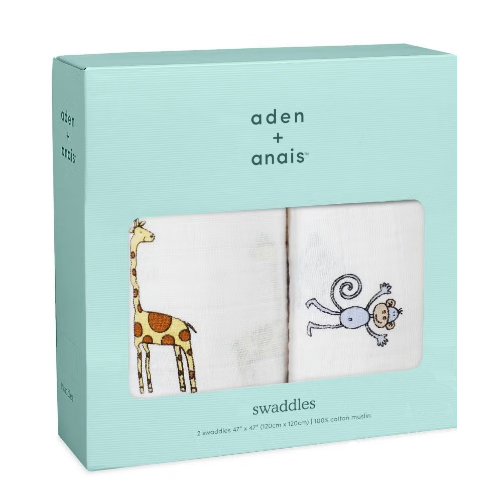 aden+anais（エイデンアンドアネイ）【日本正規品】モスリンコットンおくるみ　2枚セット　jungle jam swaddle 2 pack 【ボックス入り】