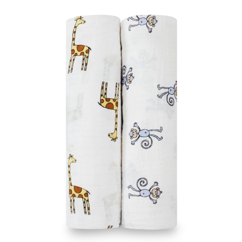 aden+anais（エイデンアンドアネイ）【日本正規品】モスリンコットンおくるみ　2枚セット　jungle jam swaddle 2 pack 【ボックス入り】