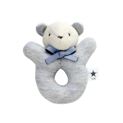 ikujikobo(育児工房)オーガニック吊天竺 動物ラトル ボタニカルメランジ ブルー