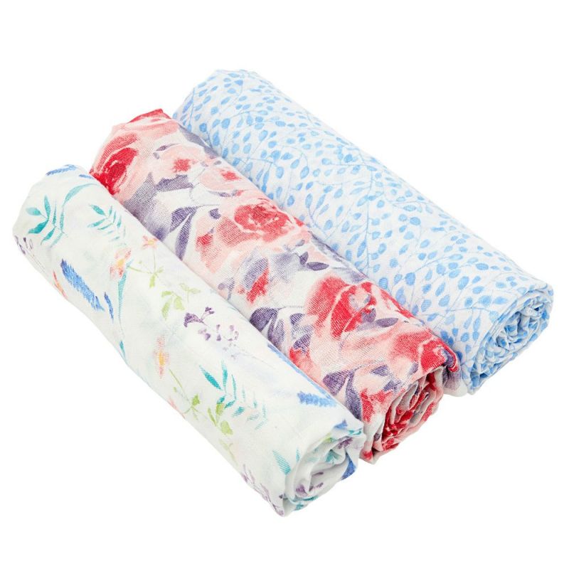 aden+anais（エイデンアンドアネイ）【日本正規品】シルキーソフトおくるみ　3枚セット　watercolor garden silky soft 3-pack swaddles 【ボックス入り】