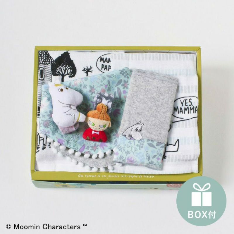 MOOMIN おぼろタオルとママとお揃いスタイ＆ベルトカバーセット（ブルーム柄/ミント）【ギフトボックス入り】