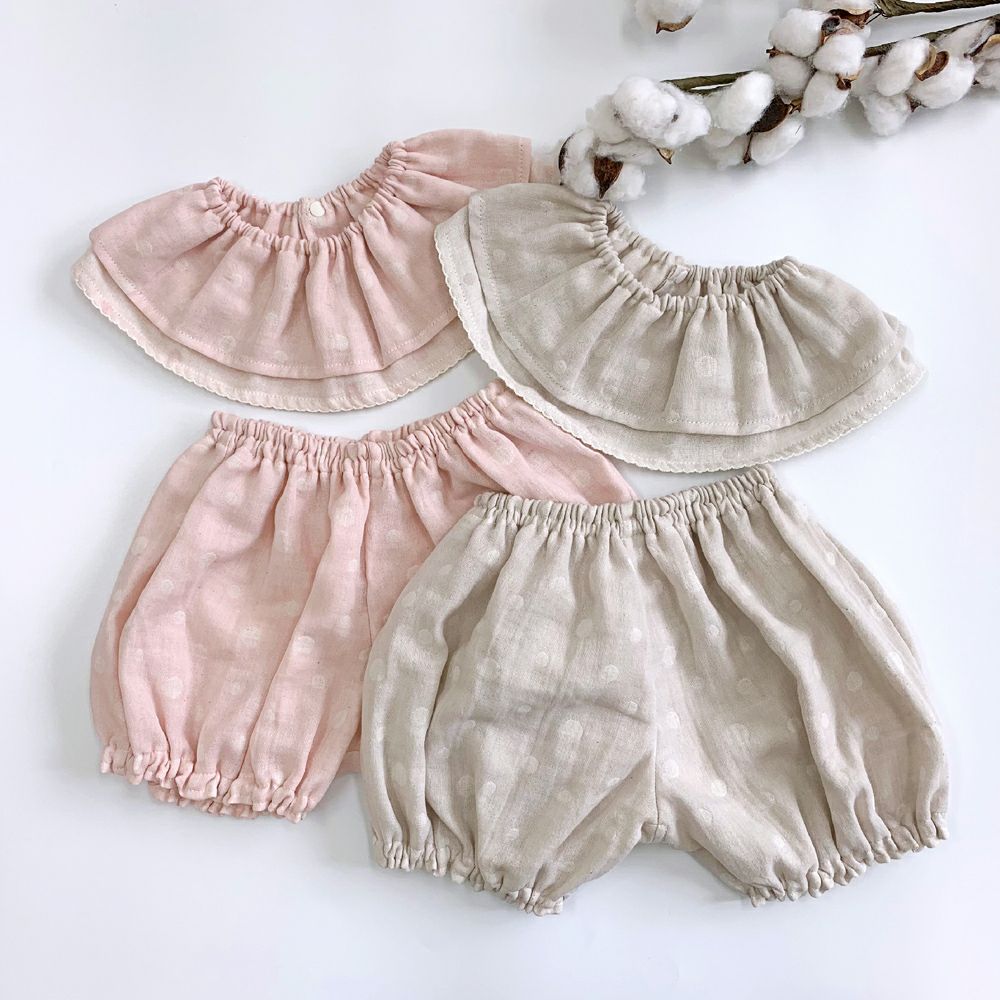 ikujikobo（育児工房）オーガニック二重織ガーゼ 水玉 まあるスタイ＆ブルマ グレー（70-80cm）