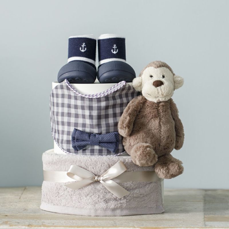 【出産祝い ギフトセット】JellyCat（ジェリーキャット）とマールマール（男の子） 2段おむつケーキ