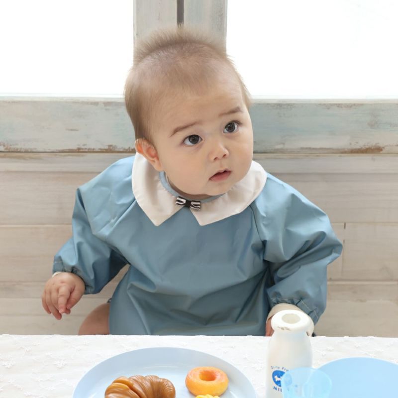 Leapepe （レアペペ） お食事スモック MogMog Smock Ribbon-tie Blue